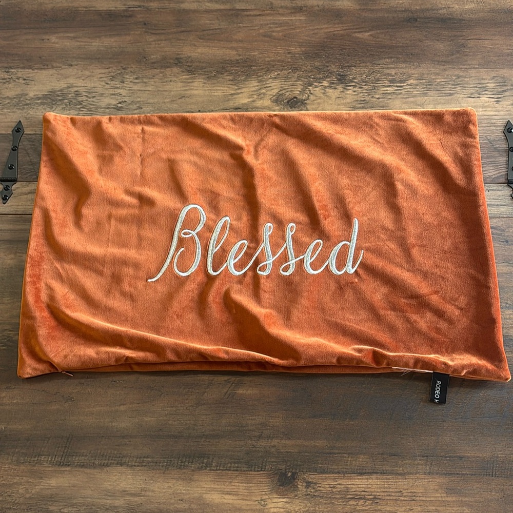 Rodeo Home Burnt Orange Velvet Velour Pillow Case Cover Blessed 25inX16in